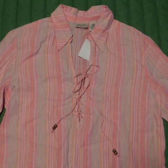 JCPENNY 100% Linen Pink Stripe Tunic L VINTAGE - Picture 2 of 7
